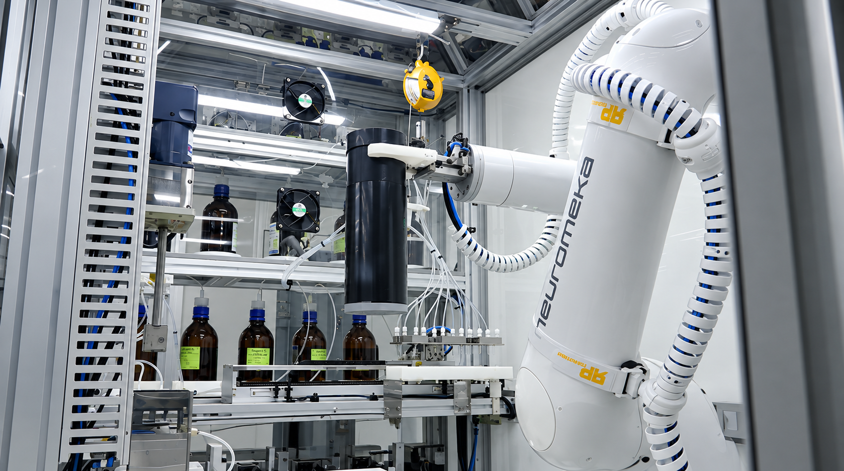 Indy collaborative robot integrated into an automated reagent dispensing and mixing cell
